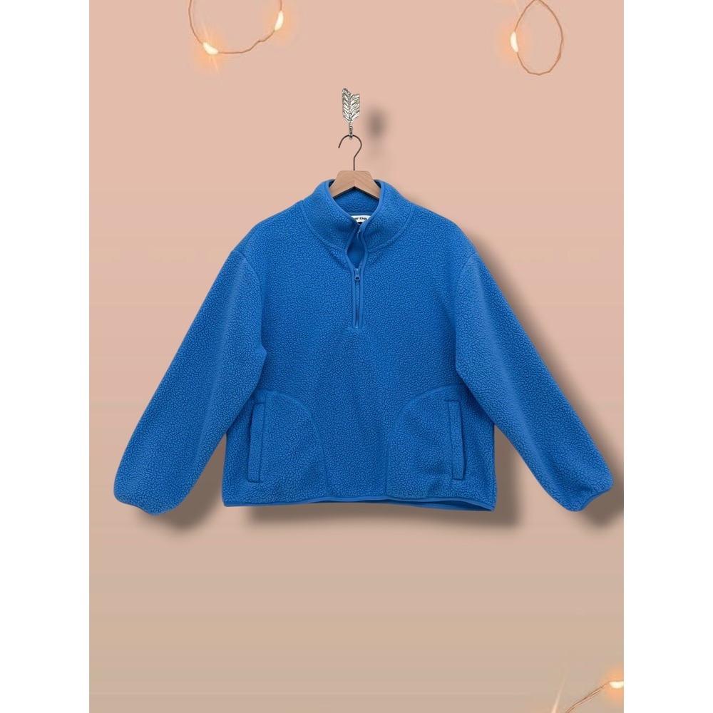 Lands' End Sherpa Fleece Quarter Zip Pullover Blue Size M 10-12